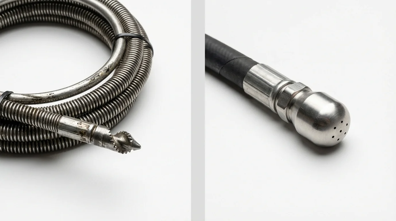 Drain snake cable and hydro jetting nozzle used for drain cleaning in Malta, MT