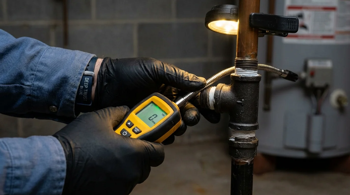 Gas leak detection with electronic sniffer by Johns Plumbing LLC in Malta